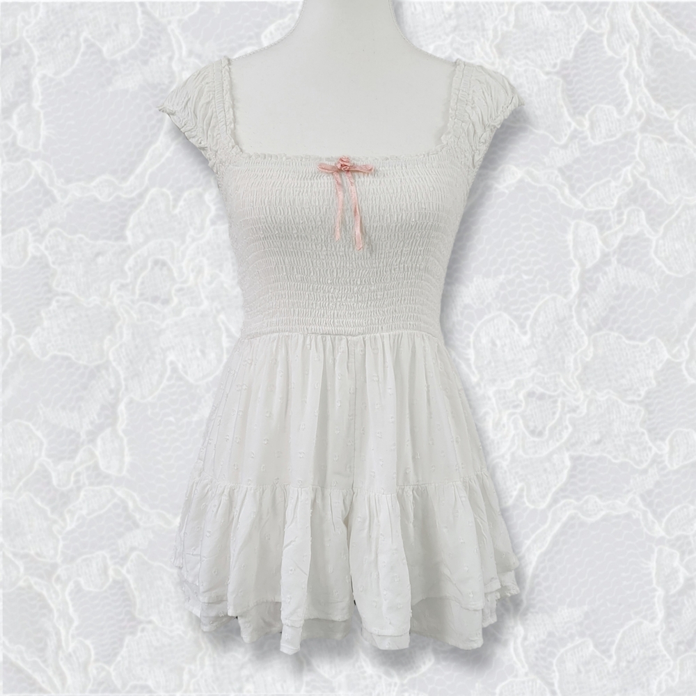 Urban Outfitters White Mini Romper with Pink Accent